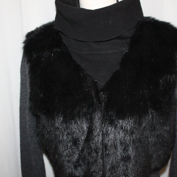 Vera Wang Fur-Vest Cardigan - Picture 1 of 4